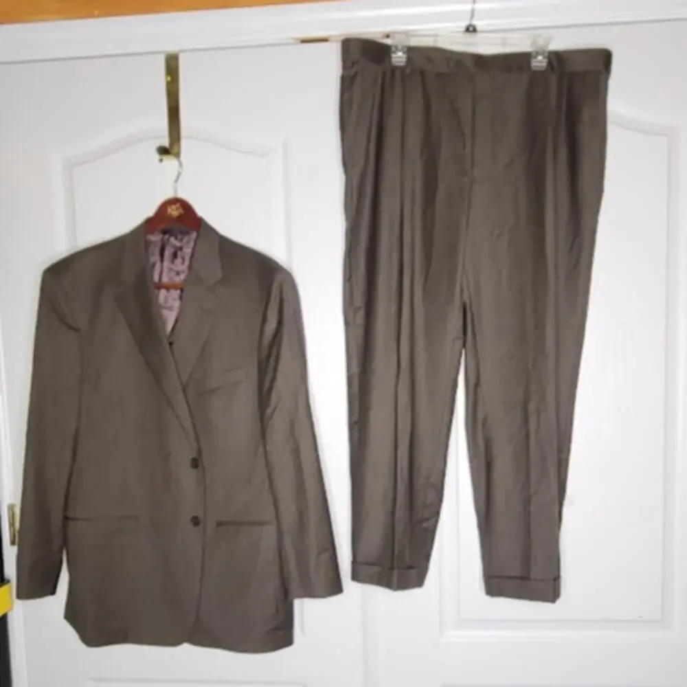 Vintage 80s Brooks Brothers 346 Stretch Pants W42 L31 Brown Cuffed Pant Pleated
